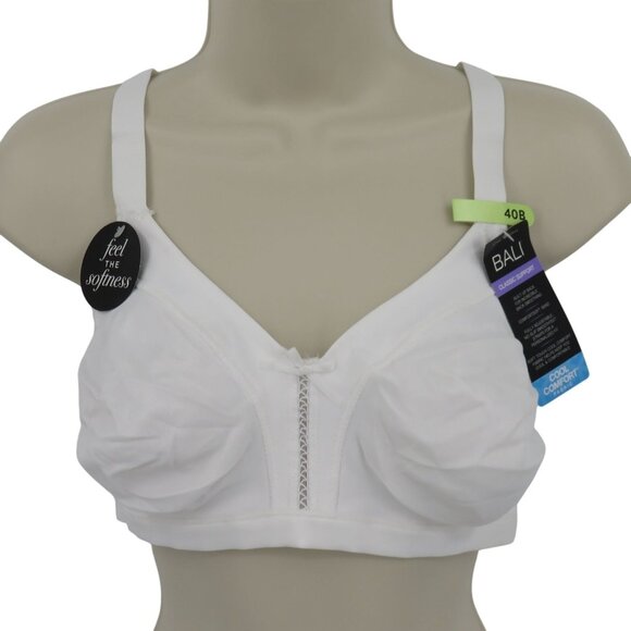 Bali 40B Bra Wireless Classic Support Cool Comfort Fabric Solid White NEW - Picture 1 of 12